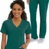 Grey's Anatomy Women's Solid Scrub Top & Drawstring Cargo Scrub Pant