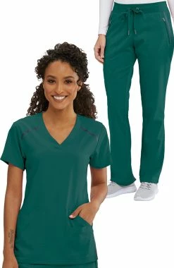 Grey's Anatomy Women's Solid Scrub Top & Drawstring Cargo Scrub Pant