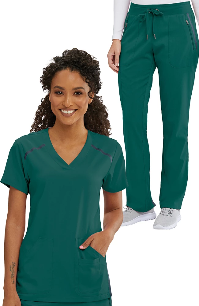 Grey's Anatomy Women's Solid Scrub Top & Drawstring Cargo Scrub Pant 1 Grey's Anatomy Women's Solid Scrub Top & Drawstring Cargo Scrub Pant