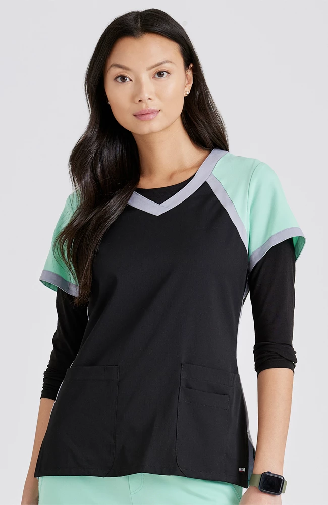 Grey's Anatomy Women's Tri-Color V-Neck Solid Scrub Top 1 Grey's Anatomy Women's Tri-Color V-Neck Solid Scrub Top