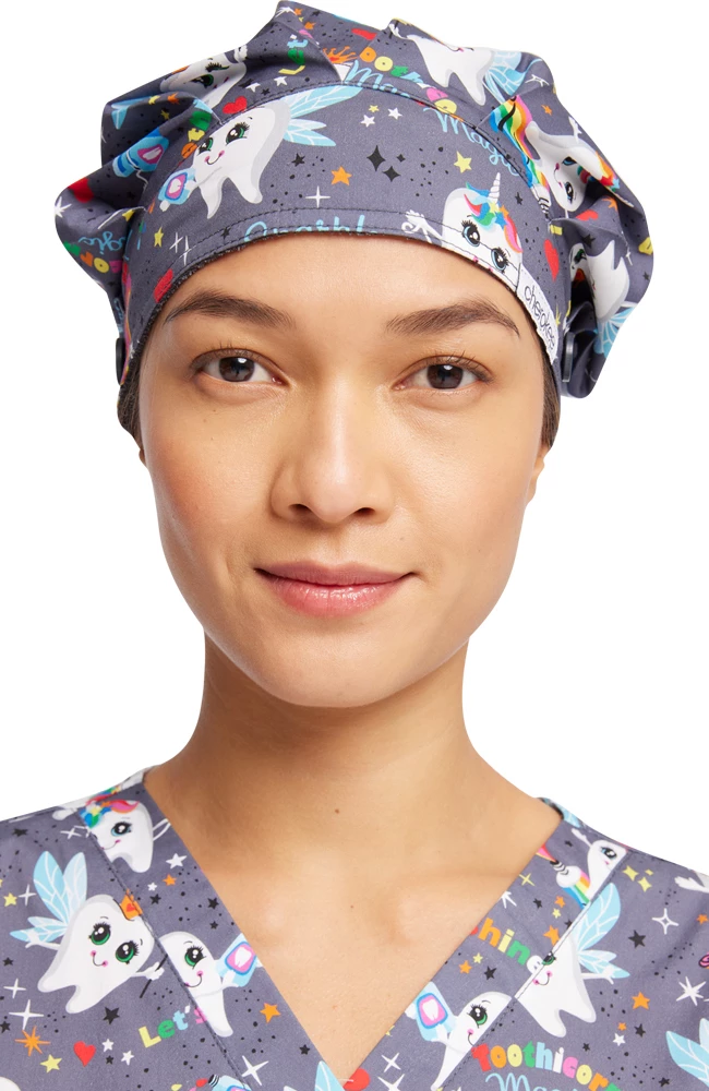 Cherokee Women's Toothicorn Magic Print Bouffant Scrub Hat 1 Cherokee Women's Toothicorn Magic Print Bouffant Scrub Hat