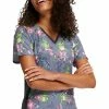 Cherokee Women's Knit Panel Toad-ally Floral Friends Print Scrub Top