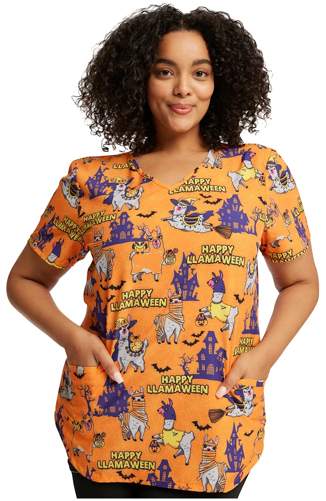 Cherokee Women's Happy Llamaween Print Scrub Top 1 Cherokee Women's Happy Llamaween Print Scrub Top