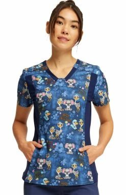 Scrubs for Women Sales Store 25 Cherokee Women's V-Neck Knit Panel Easily Emu-sed Print Scrub Top