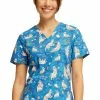Cherokee Women's Care Like No Otter Print Scrub Top
