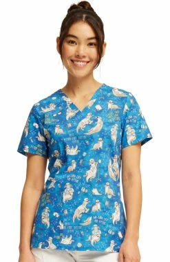 Cherokee Women's Care Like No Otter Print Scrub Top