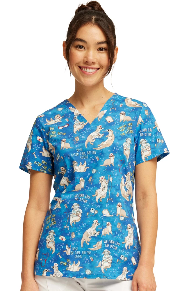 Cherokee Women's Care Like No Otter Print Scrub Top 1 Cherokee Women's Care Like No Otter Print Scrub Top