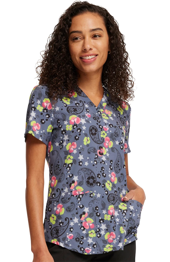 Cherokee Women's Paisley Petals Print Scrub Top 1 Cherokee Women's Paisley Petals Print Scrub Top