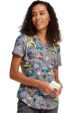Cherokee Women's Tuckable Giraffic Jam Print Scrub Top