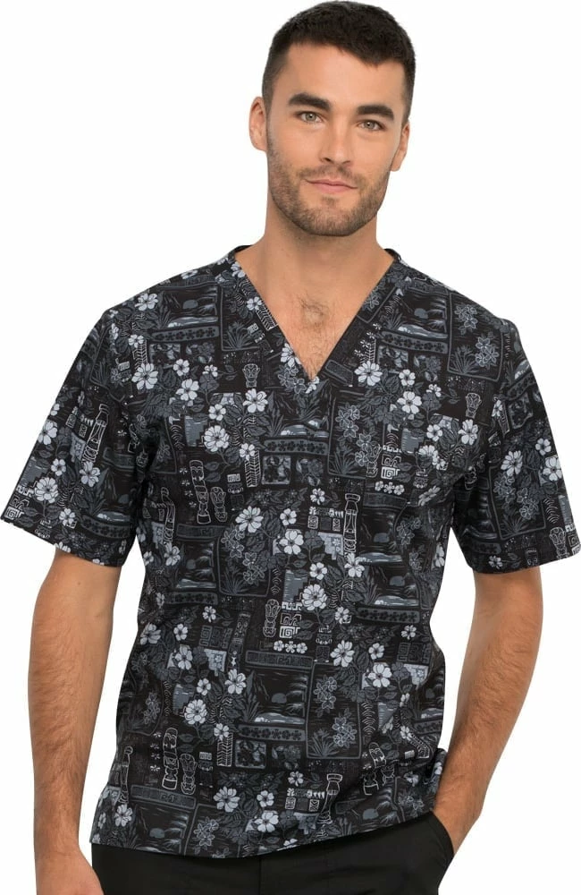 Cherokee Clearance Men's Its Tiki Time Print Scrub Top 1 Cherokee Clearance Men's Its Tiki Time Print Scrub Top