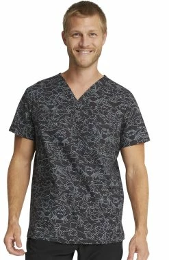 Cherokee Clearance Men's Sea Sketch Print Scrub Top