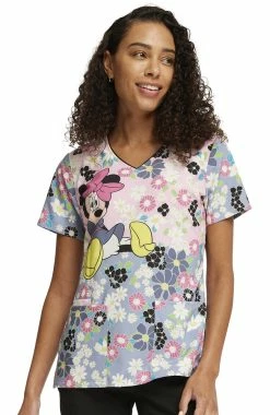 Scrubs for Women Sales Store 23 Cherokee Women's Many Minnie Flowers Print Scrub Top