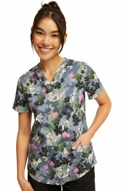 Cherokee Women's Plain Sight Puppies Print Scrub Top