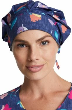 Dickies Women's Bouffant Denim Garden Print Scrub Hat
