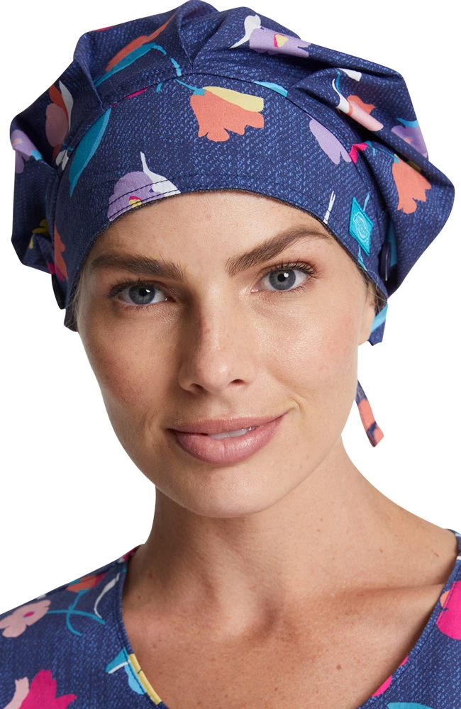 Dickies Women's Bouffant Denim Garden Print Scrub Hat 1 Dickies Women's Bouffant Denim Garden Print Scrub Hat