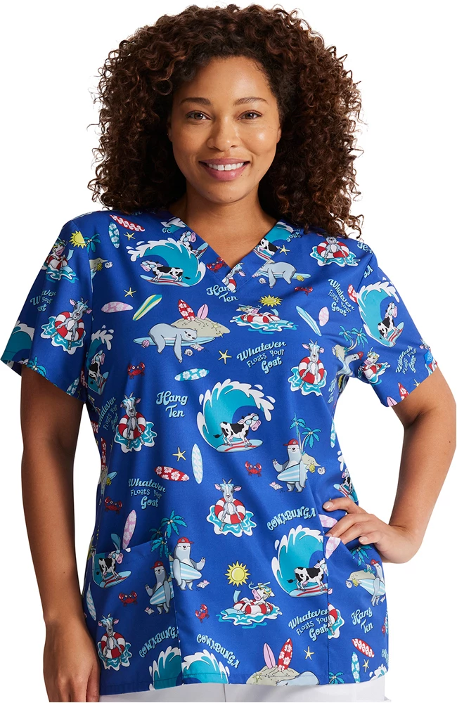 Dickies Women's Cowabunga Friends Print Scrub Top 1 Dickies Women's Cowabunga Friends Print Scrub Top