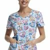 Dickies Women's Hippie Hounds Print Scrub Top