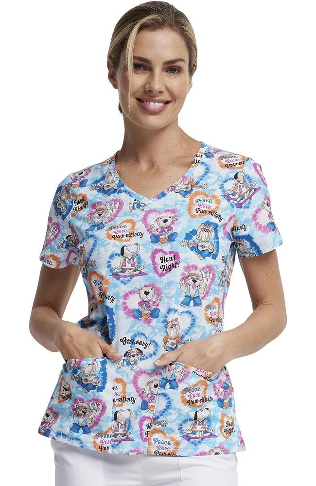 Dickies Women's Hippie Hounds Print Scrub Top 1 Dickies Women's Hippie Hounds Print Scrub Top