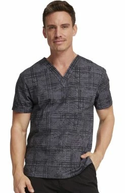 Dickies Men's Plaid Distress Print Scrub Top