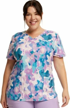 Dickies Women's Soft Camo-tion Print Scrub Top