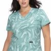 Koi Women's Leslie Sage All Over Marble Print Scrub Top