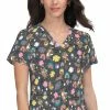 Koi Women's Leslie V-Neck Toof Fairy Print Scrub Top