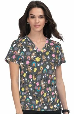 Koi Women's Leslie V-Neck Toof Fairy Print Scrub Top
