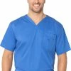 Landau Clearance Stretch Men's By V-Neck Solid Scrub Top