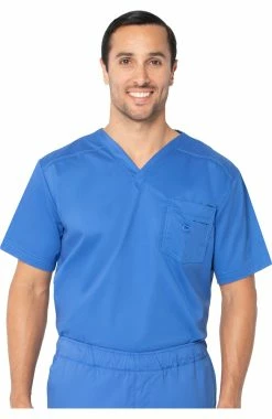Landau Clearance Stretch Men's By V-Neck Solid Scrub Top