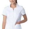 Landau Women's Collared Zip Front Solid Scrub Top