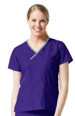 Maevn Uniforms Women's Y-Neck Mock Wrap Solid Scrub Top