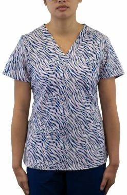 Maevn Uniforms Women's Curved V-Neck Animalia Print Top