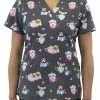 Maevn Uniforms Women's Curved V-Neck Cup O' Pup Print Top