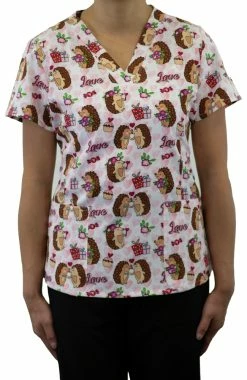 Maevn Uniforms Women's Hedgehog Honey Print Scrub Top