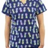 Maevn Uniforms Women's Curved V-Neck Tropical Paradise Print Top