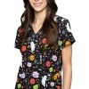 Med Couture Women's Vicky Halloween Party Print Scrub Top