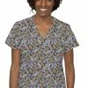 Med Couture Women's Vicky Geo Leaflets Print Scrub Top