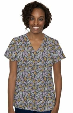 Med Couture Women's Vicky Geo Leaflets Print Scrub Top