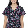 Med Couture Women's Vicky Rainbow Bird Print Scrub Top