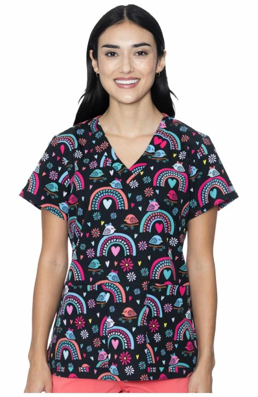 Med Couture Women's Vicky Rainbow Bird Print Scrub Top 3 Med Couture Women's Vicky Rainbow Bird Print Scrub Top -Scrubs for Women Sales Store 1 pe 8564 printrnb 650