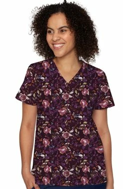 Med Couture Women's Vicky Rosarium Print Scrub Top