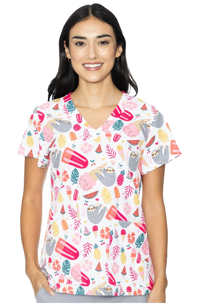 Med Couture Women's Vicky Sloth Party Print Scrub Top 1 Med Couture Women's Vicky Sloth Party Print Scrub Top