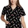 White Cross Women's V-Neck Break Time Print Scrub Top