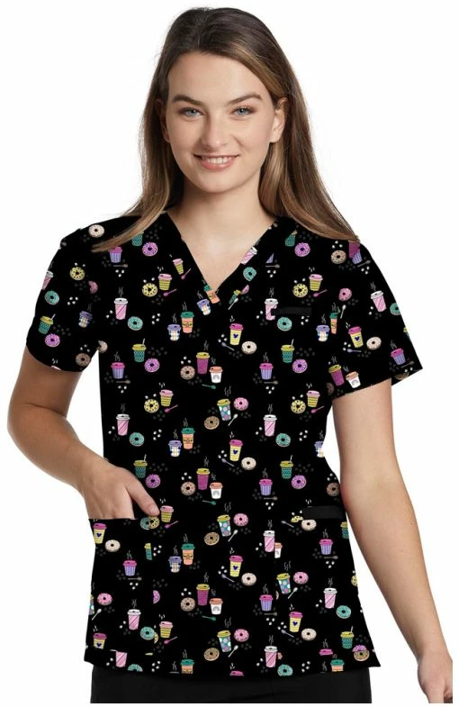 White Cross Women's V-Neck Break Time Print Scrub Top -Scrubs for Women Sales Store 1 wc 618 printbti 650