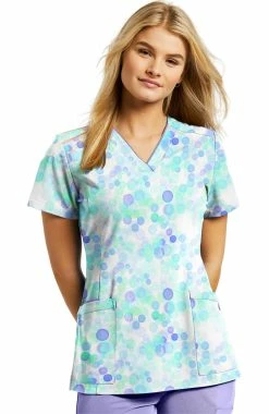 White Cross Women's V-Neck Dots So Charming Print Scrub Top