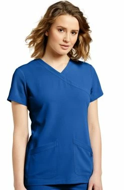 White Cross Women's Mock Wrap Stretch Panel Solid Scrub Top