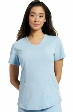 White Cross Women's Round V-Neck Stitched Solid Scrub Top
