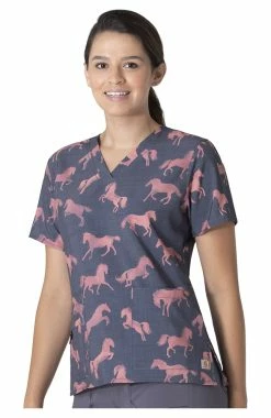 Carhartt Women's V-Neck Stallion Step Print Scrub Top