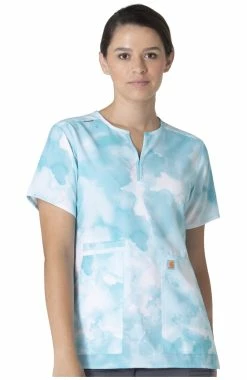 Carhartt Women's Notch Neck Watercolor Sea Print Scrub Top