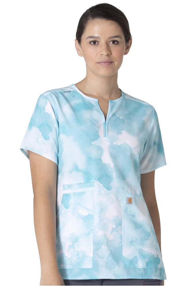 Carhartt Women's Notch Neck Watercolor Sea Print Scrub Top 1 Carhartt Women's Notch Neck Watercolor Sea Print Scrub Top